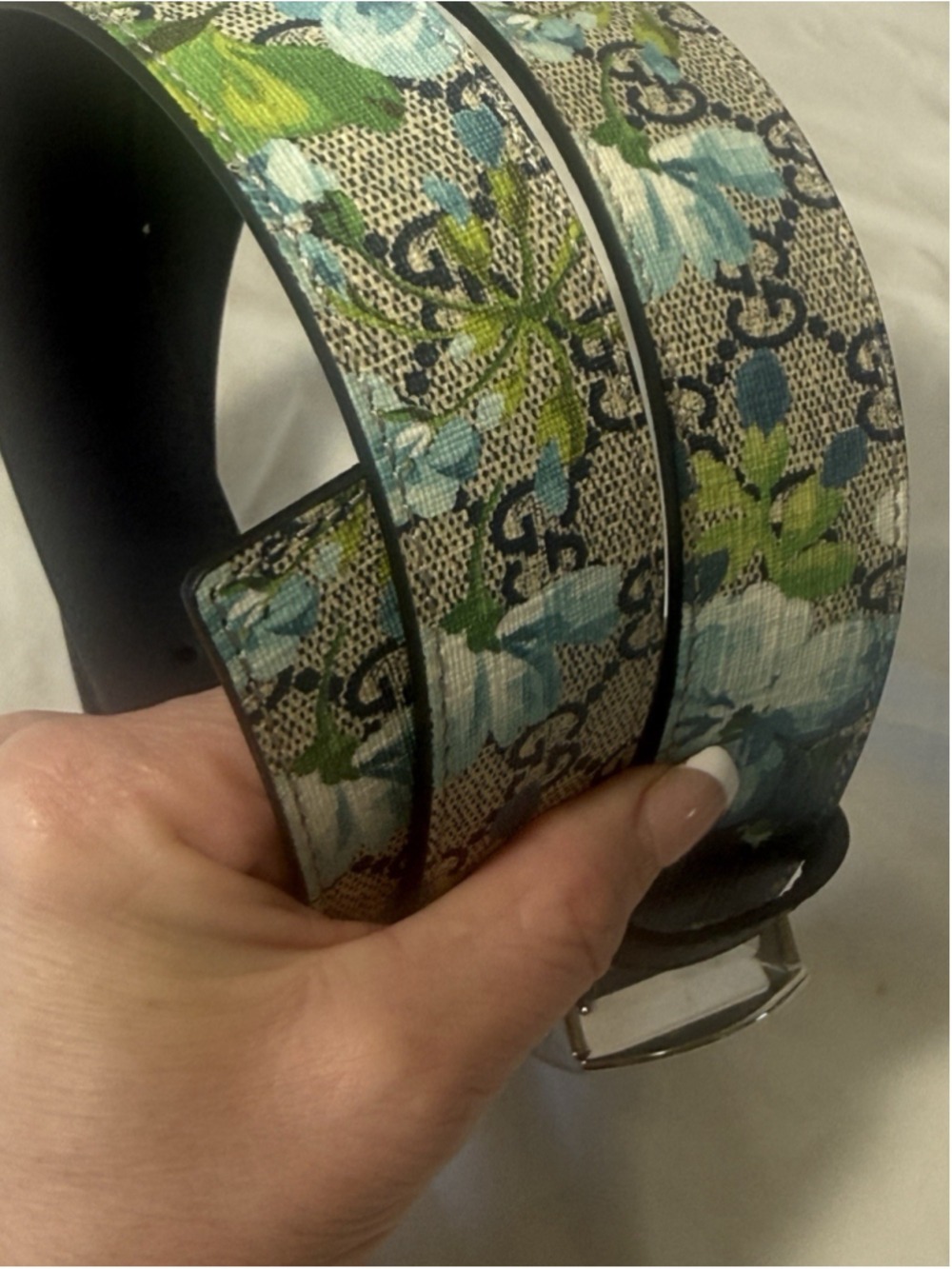 Gucci Gucci Silver Buckle Blue GG Supreme Coated Canvas Belt 95/38 floral - Picture 10 of 16